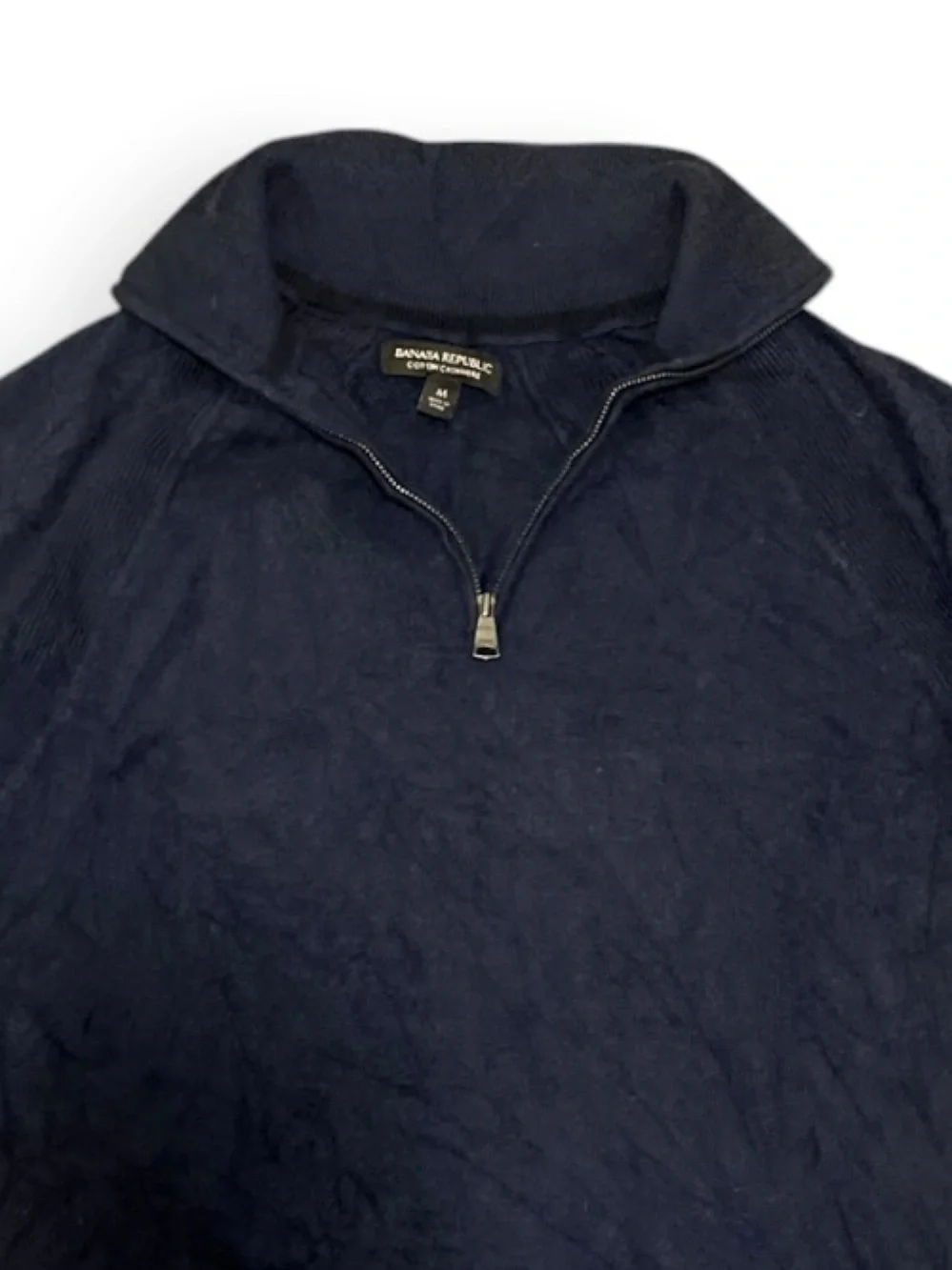 Banana Republic Cotton Cashmere Quarter-Zip Sweater Dark Blue M